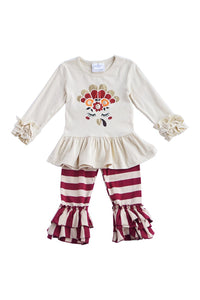 Little turkey top with maroon stripe pants set CXCKTZ-202899