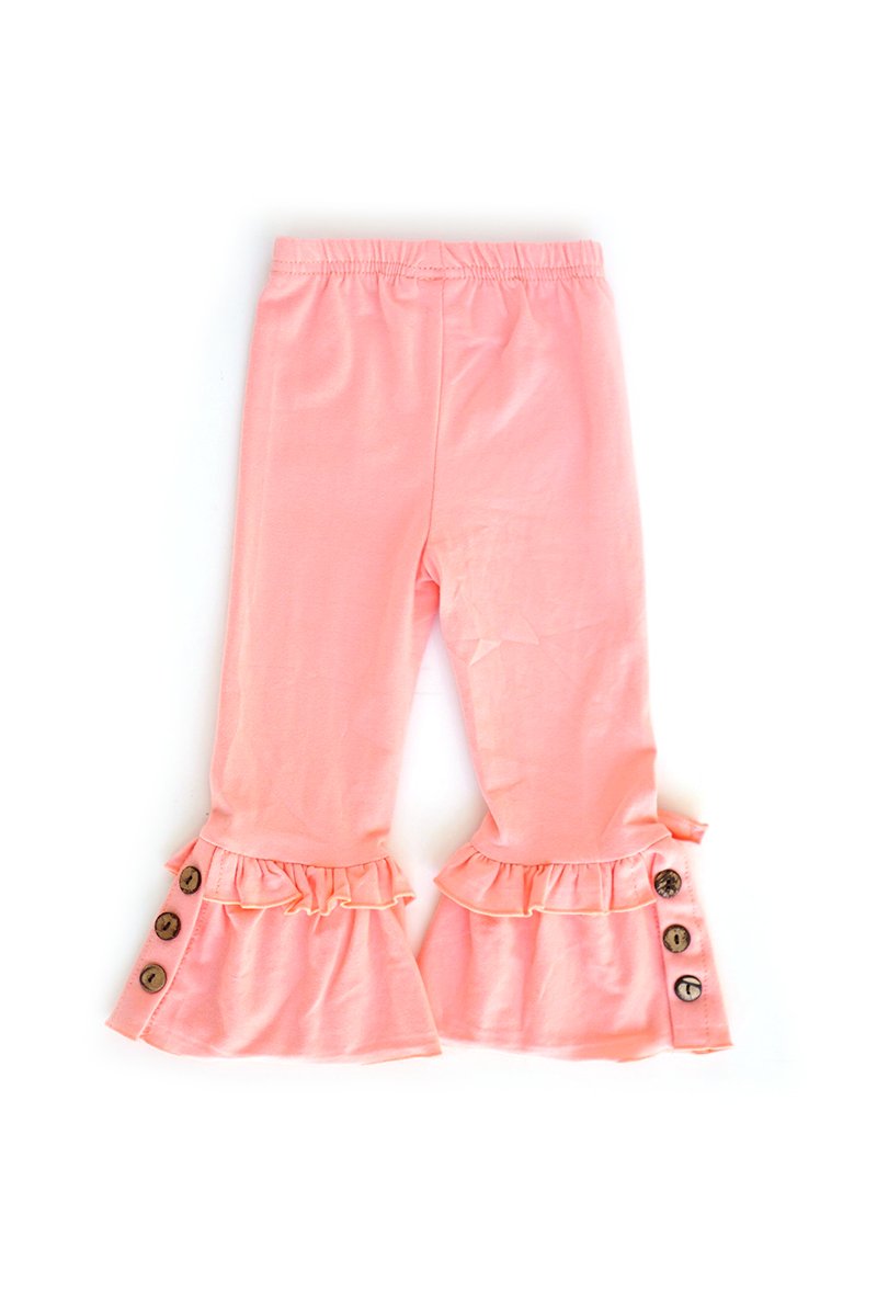 Pink Solid Ruffle Pants With Button Accent  CK-503095