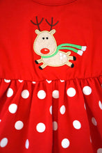 Load image into Gallery viewer, Red polkadot reindeer applique ruffle dress CXQ-540045
