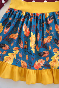 Maroon teal floral ruffle dress CXQZ-540054