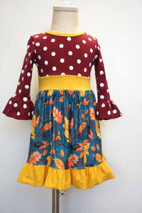Maroon teal floral ruffle dress CXQZ-540054