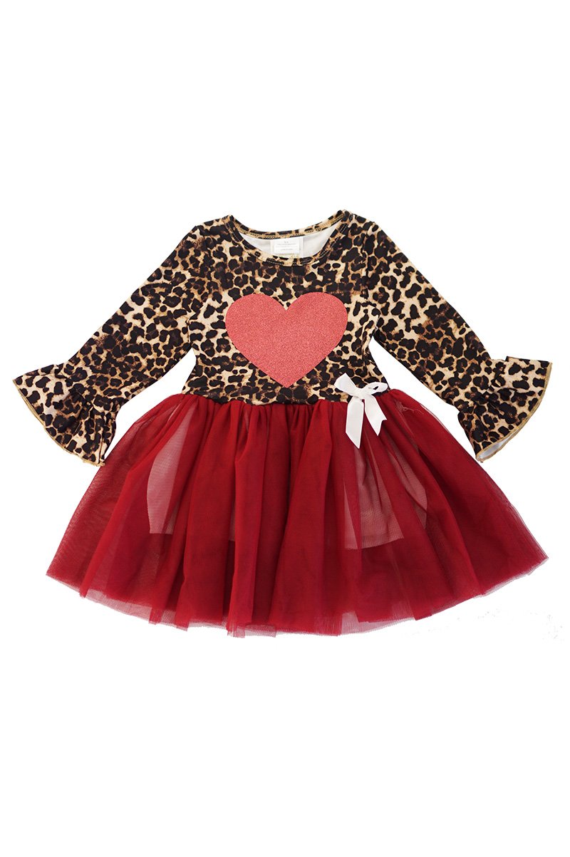 Leopard heart maroon tutu dress CXQ-600138 sale