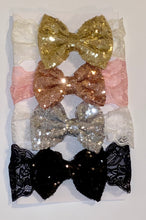 Load image into Gallery viewer, Newborn Lace Sequins Bow Set
