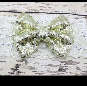 Newborn Lace Sequins Bow Set