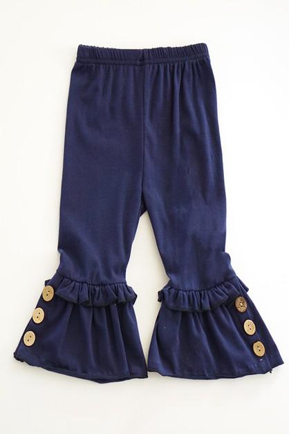 Navy Ruffle Pants with elastic band and button accent CK-501038