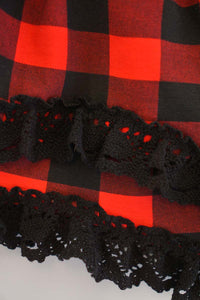 Red black plaid layered lace dress CXQZ-800315