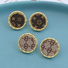 Load image into Gallery viewer, Light Brown Round Gold Beveled Edge Letter Earring
